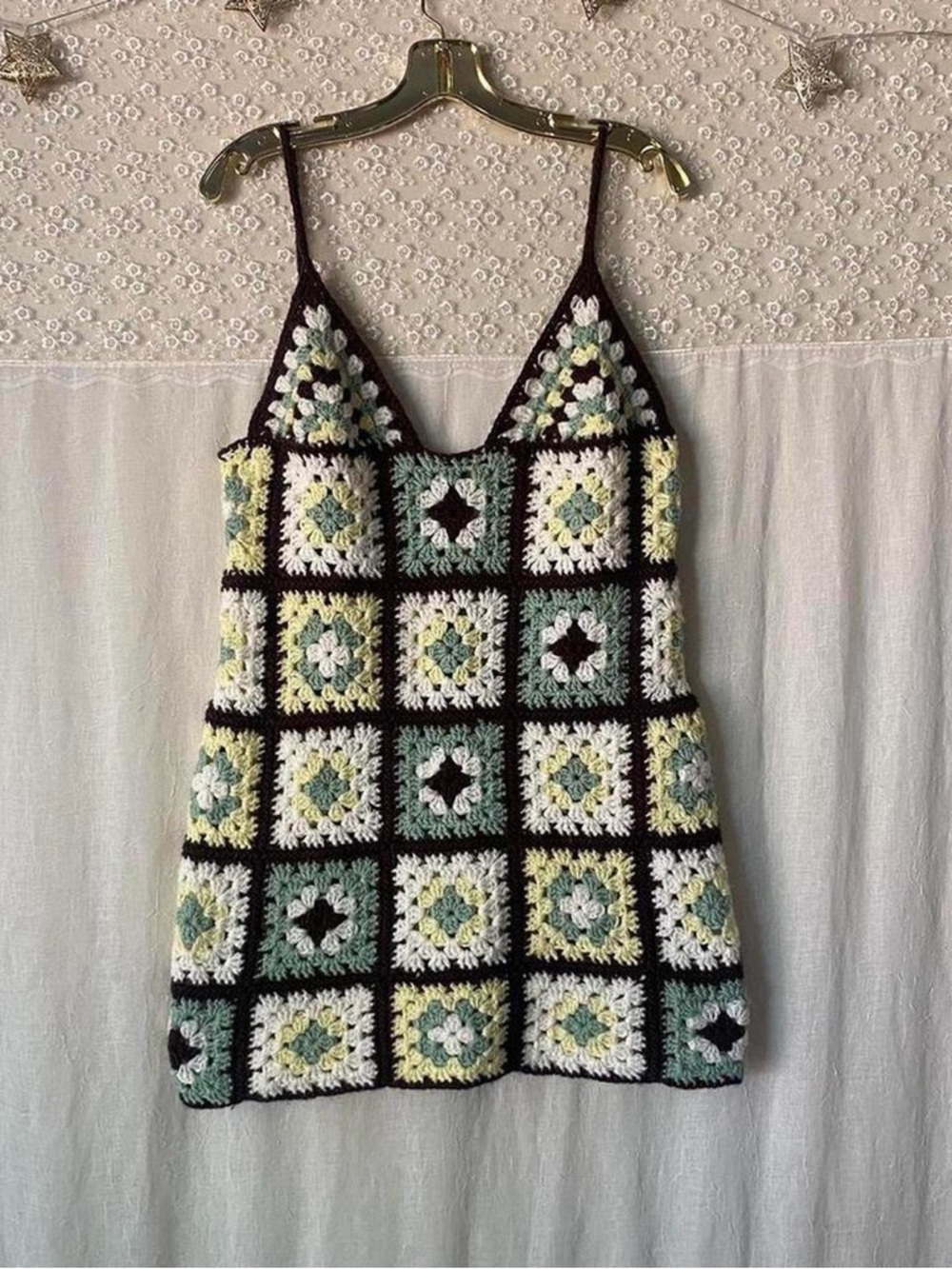 Vintage handmade granny square dress l/xl see measurements for fit